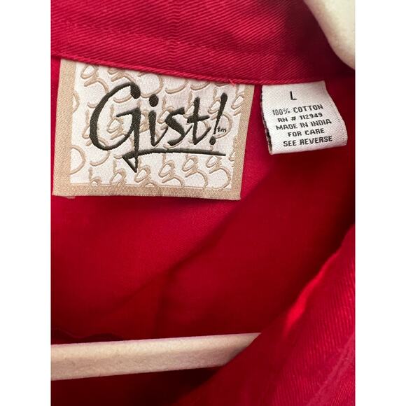 Vintage 90s Gist Holiday Reindeer Button Down Long Sleeve Shirt Red Cotton - L - Picture 3 of 8